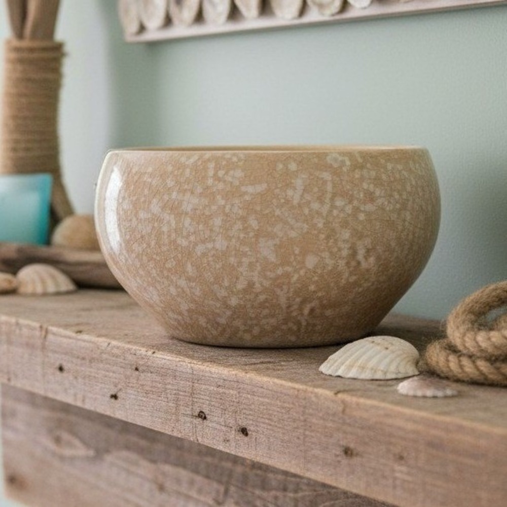 WoodWick Island Coconut Speckled Bowl, Empty Ceramic‎ Candle Vessel, Pottery